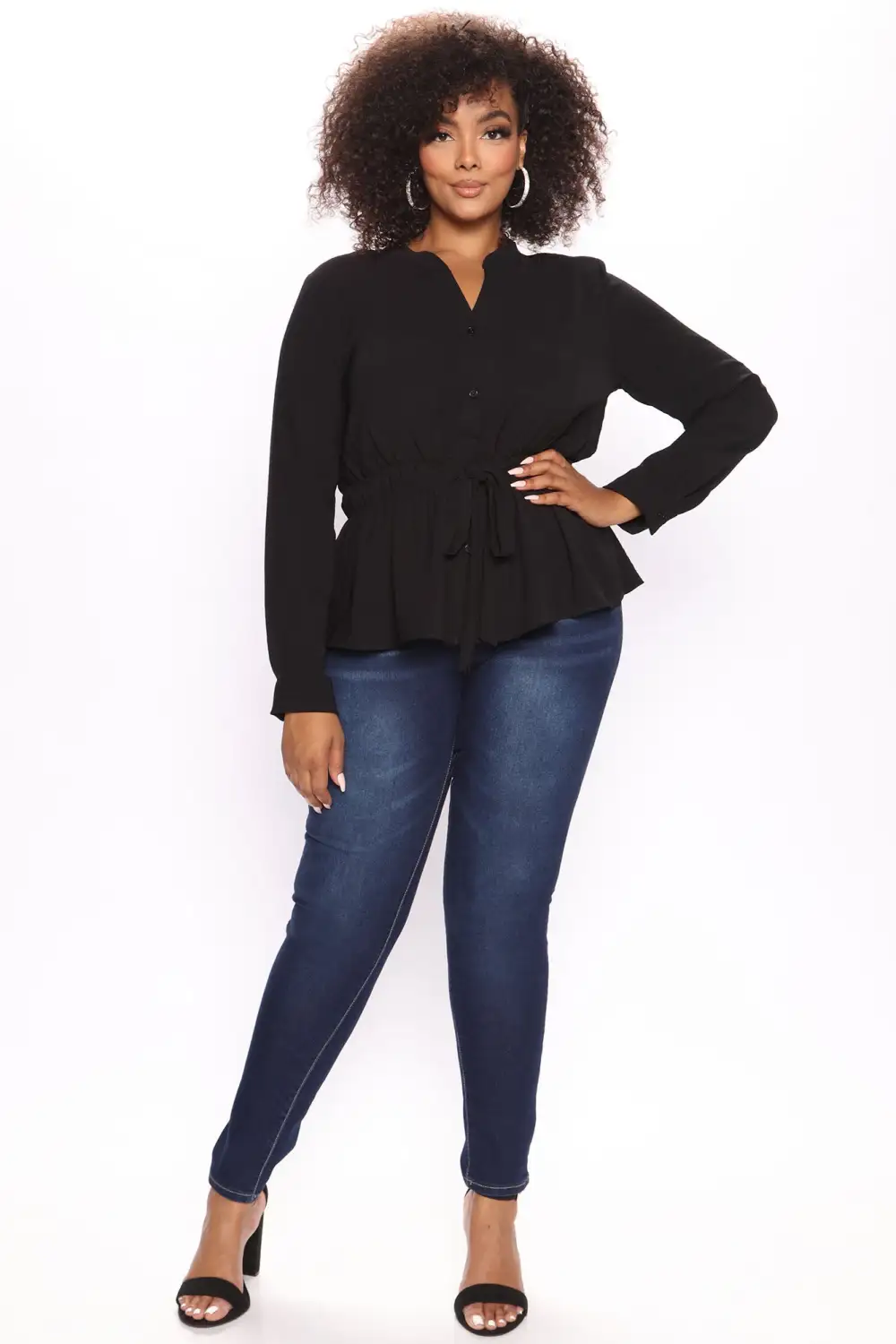 Waist No Time Long Sleeve Blouse - Black