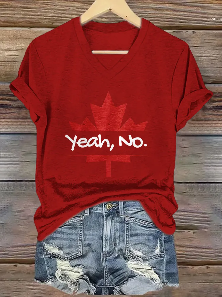 Yeah,No. Printed V-Neck Short-Sleeved T-Shirt