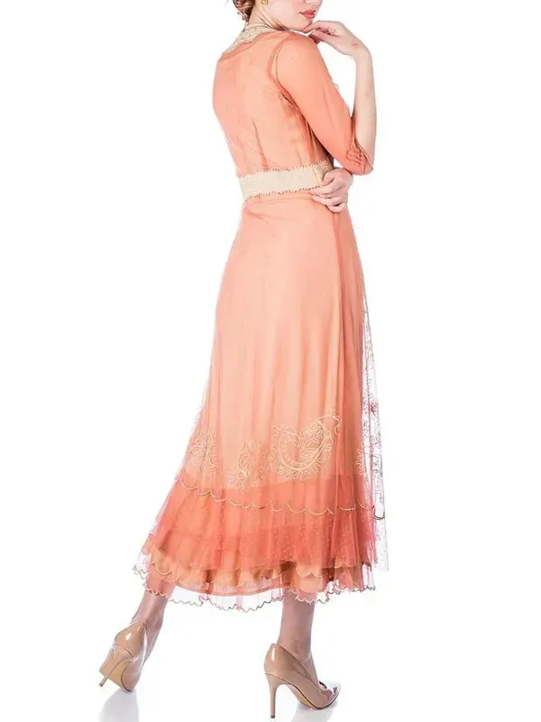 Embroidery vintage court style simple tulle ladies dress