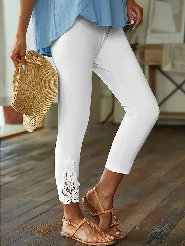 Women's Leggings Black White Grey Fashion Casual Daily Lace Ankle-Length Tummy Control Solid Colored L XL 2XL 3XL 4XL