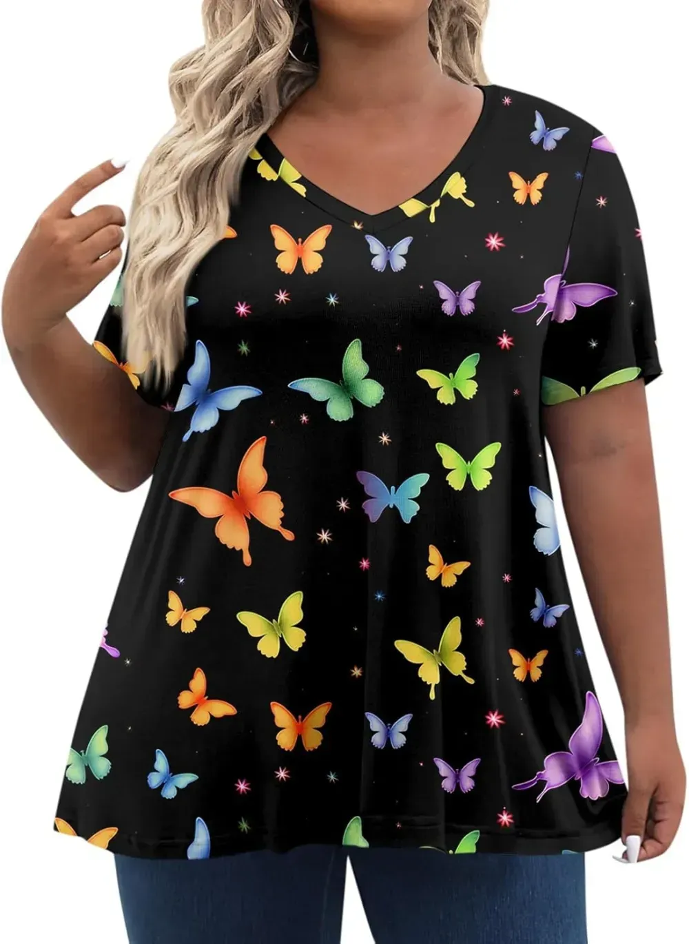 Plus Size Tops for Women Dressy Short Sleeve V Neck Shirts for Women Summer Tops for Women 2024 Floral Print Top