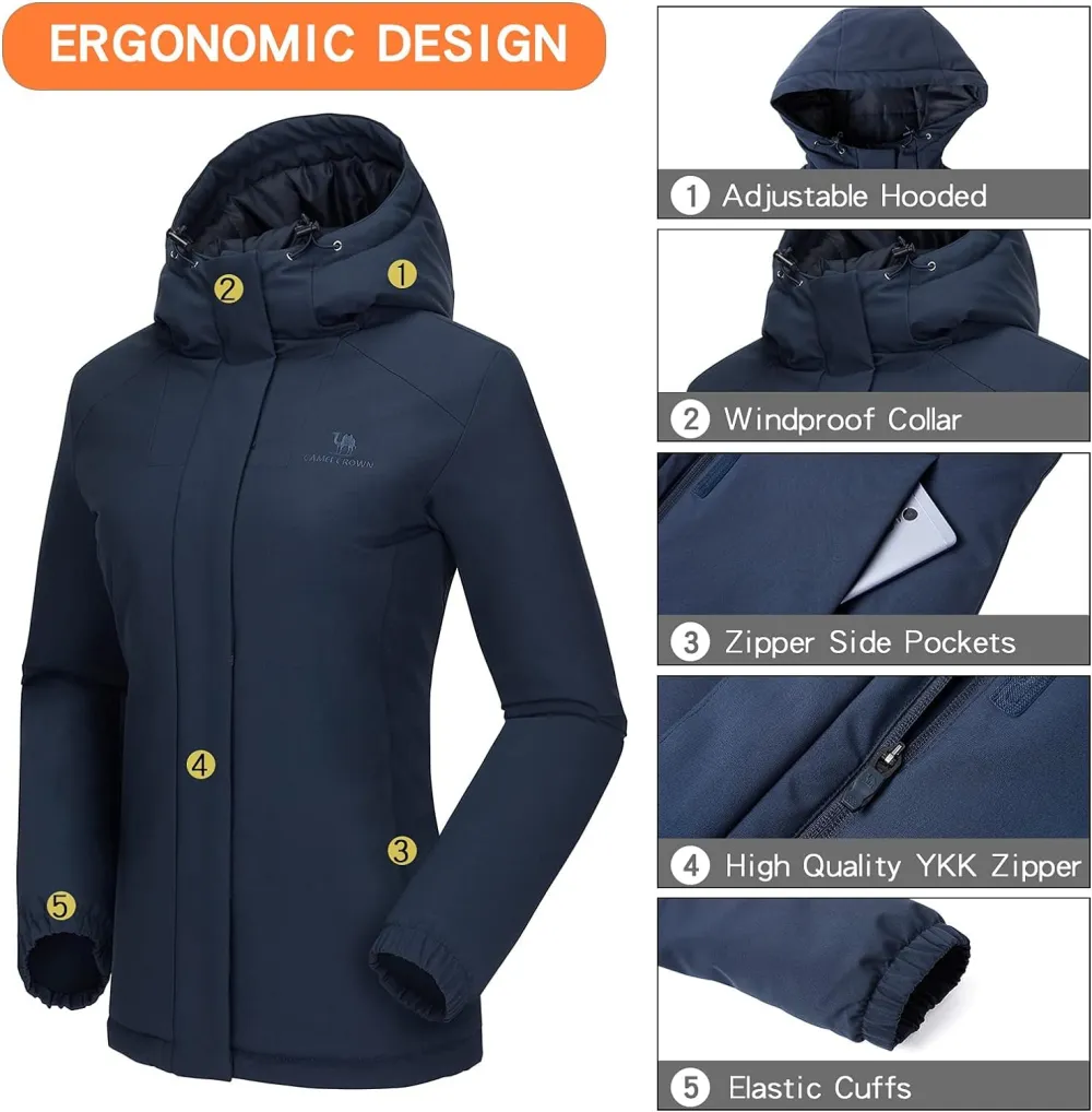 Women's Waterproof Mountain Ski Snow Jacket with Fleece Outdoor Windproof Raincoat Hooded for Fall and Winter