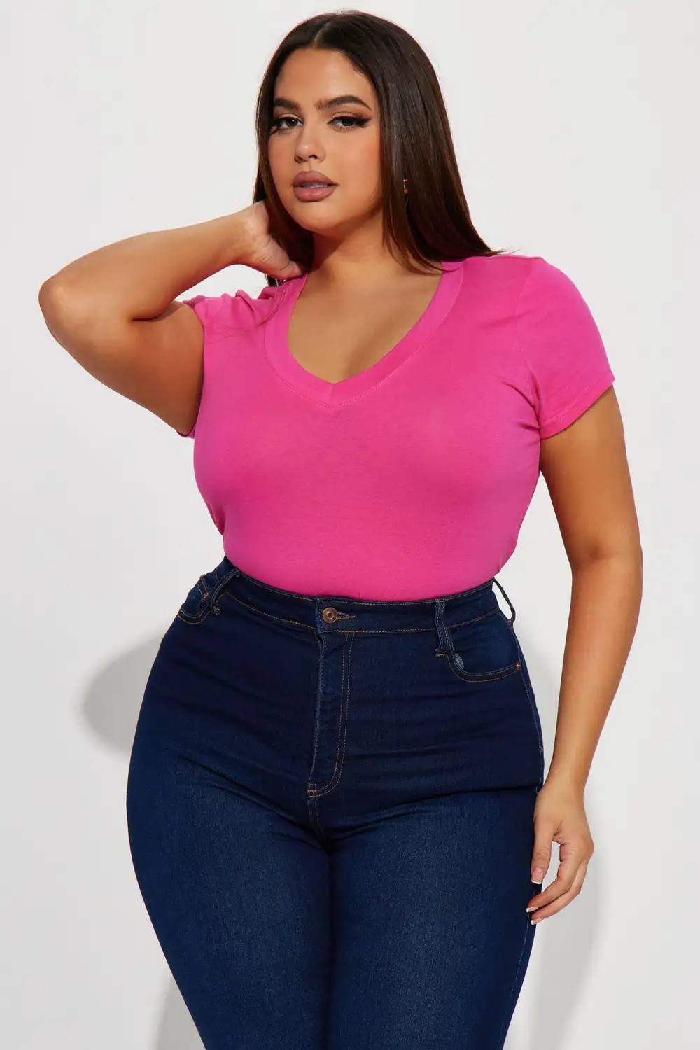 Carla Basic V Tee - HotPink
