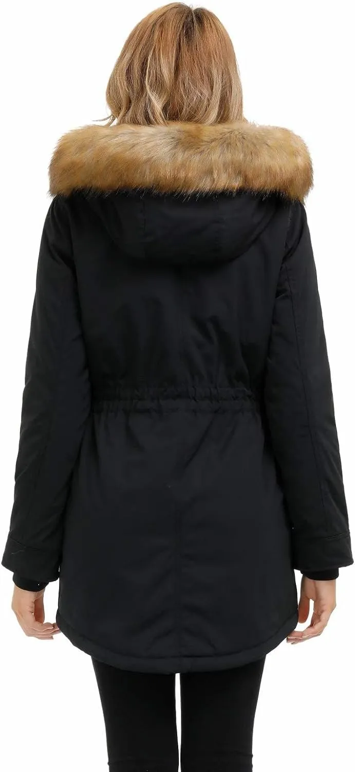Women's Winter Coats Fleece Lined Parka Jacket Hooded Long Winter Warm Parka Coat with Pockets