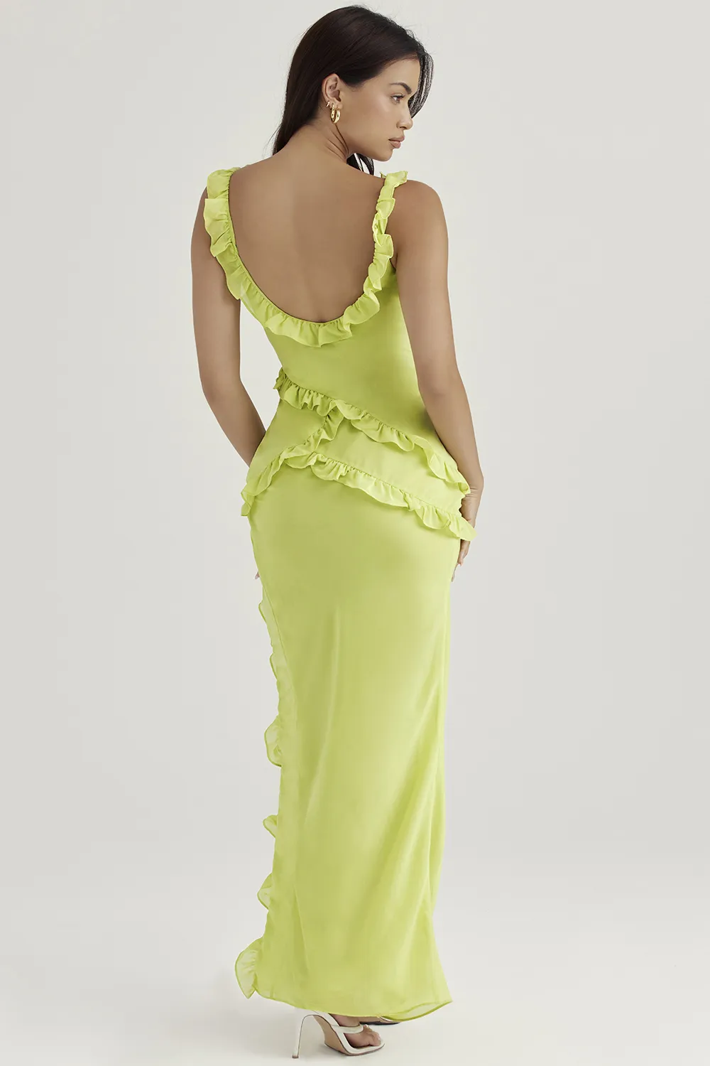 FLAME ORANGE RUFFLE MAXI DRESS
