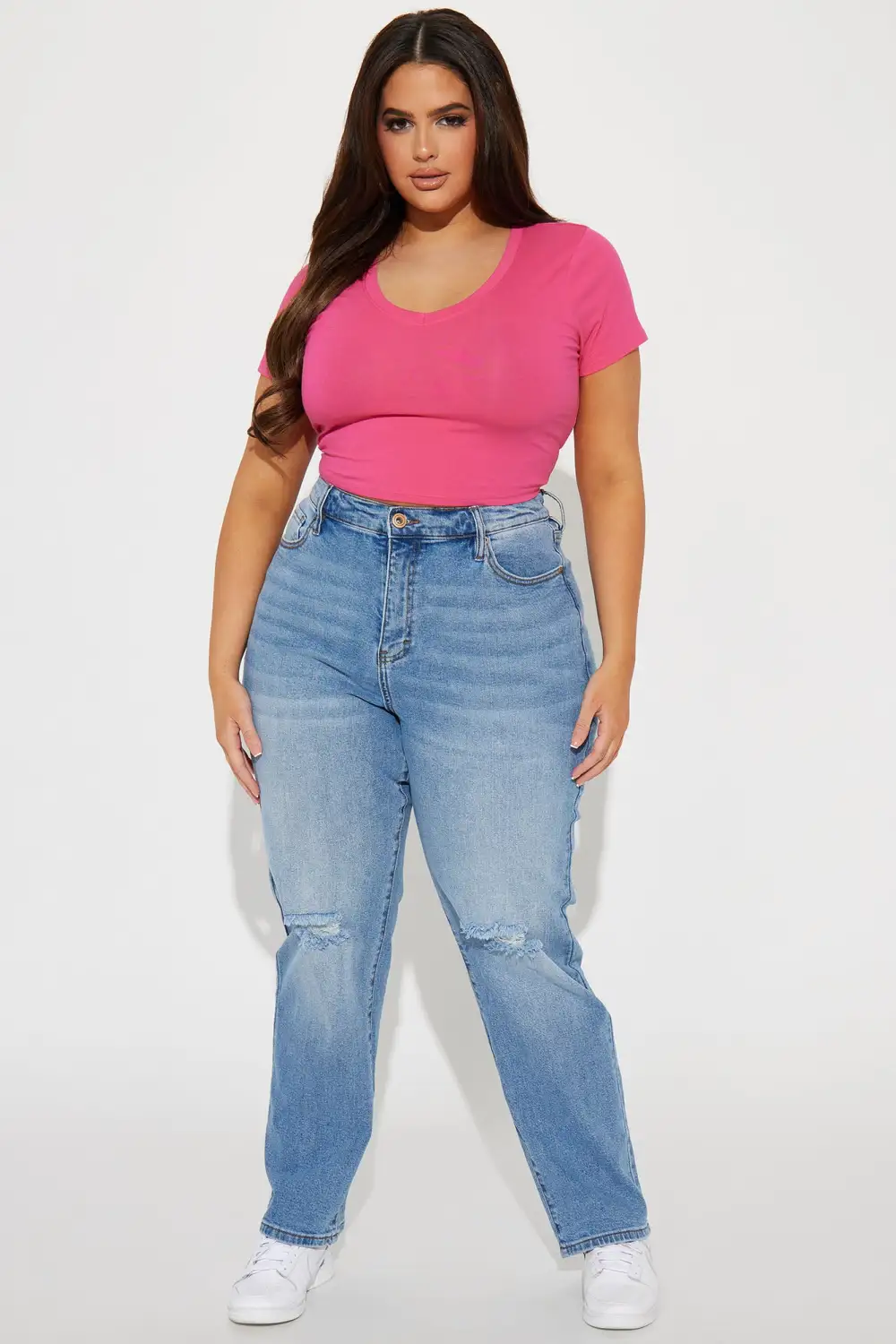 Carly V Neck Crop Tee - Fuchsia