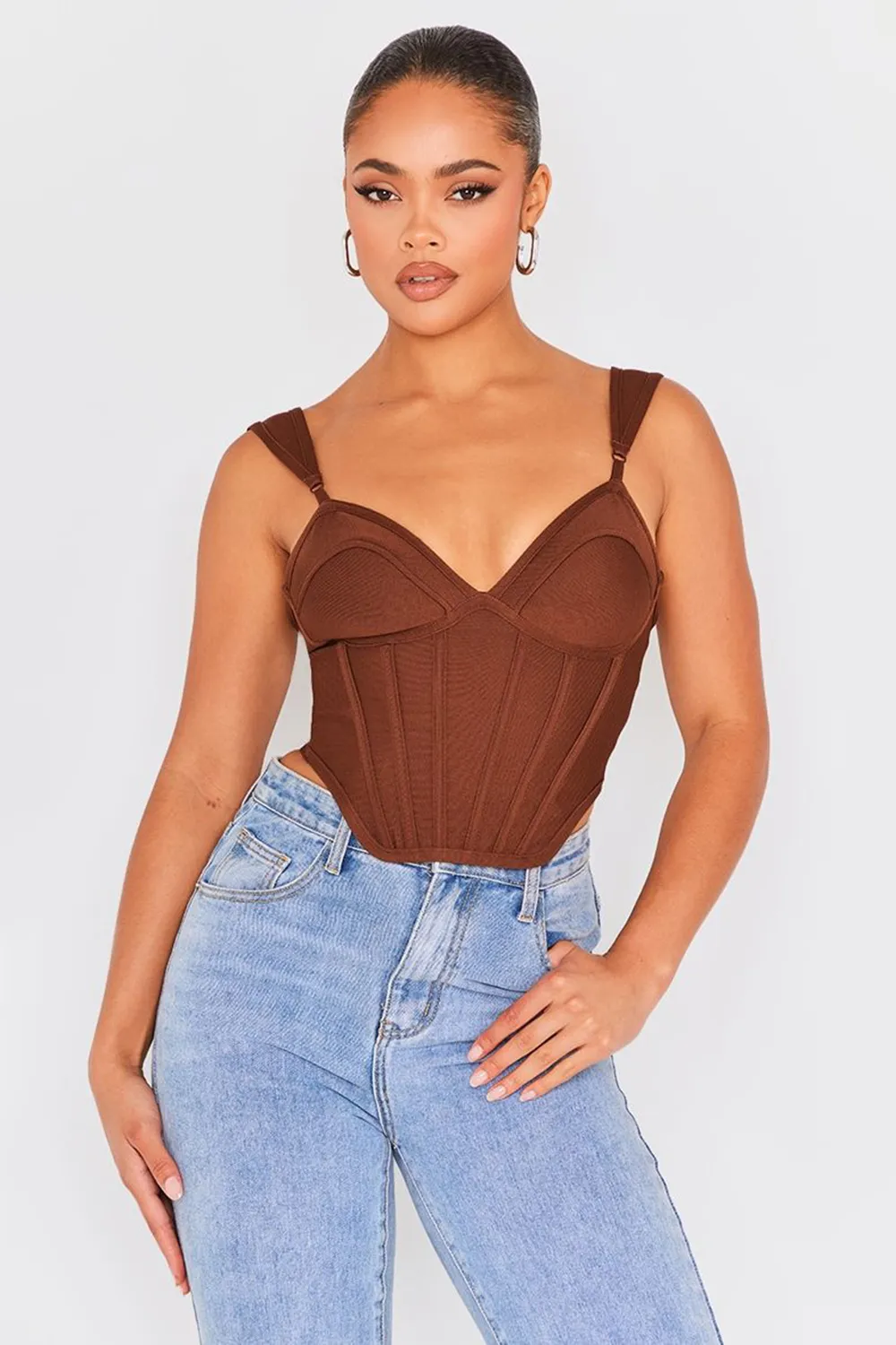 CHOCOLATE BANDAGE DIP HEM BUST CUP CORSET