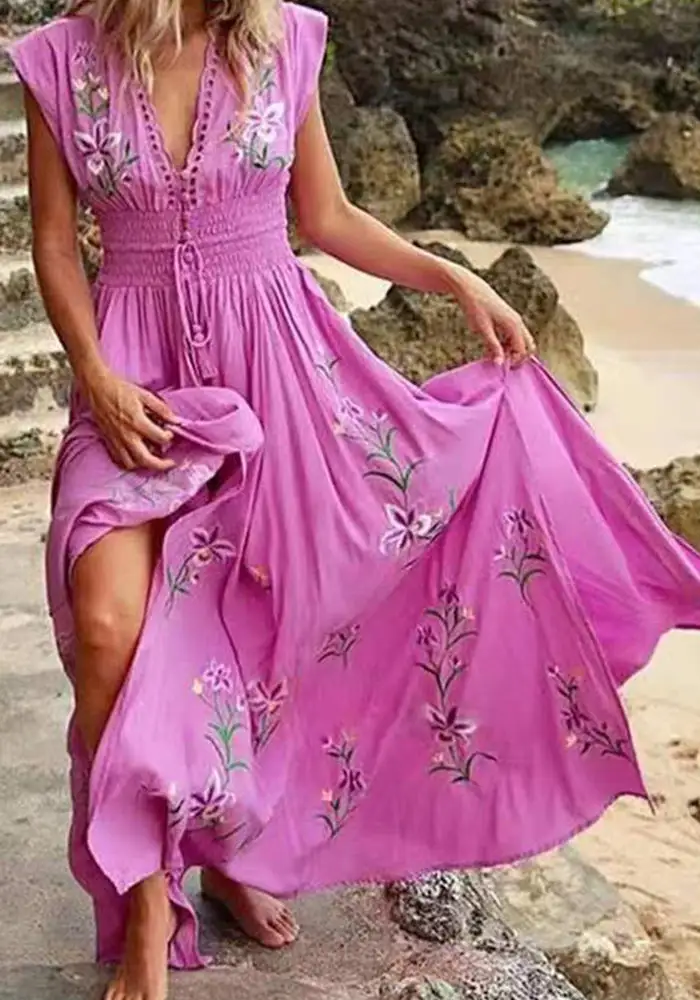 Give Me Grace Floral V-Neckline Cap Sleeve X-line Dress