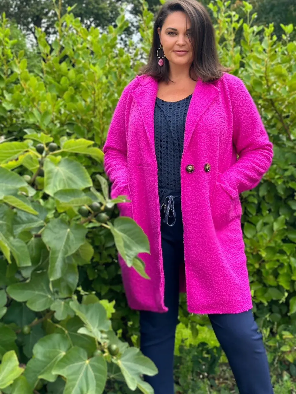 Lipstick Pink Terry Button Jacket