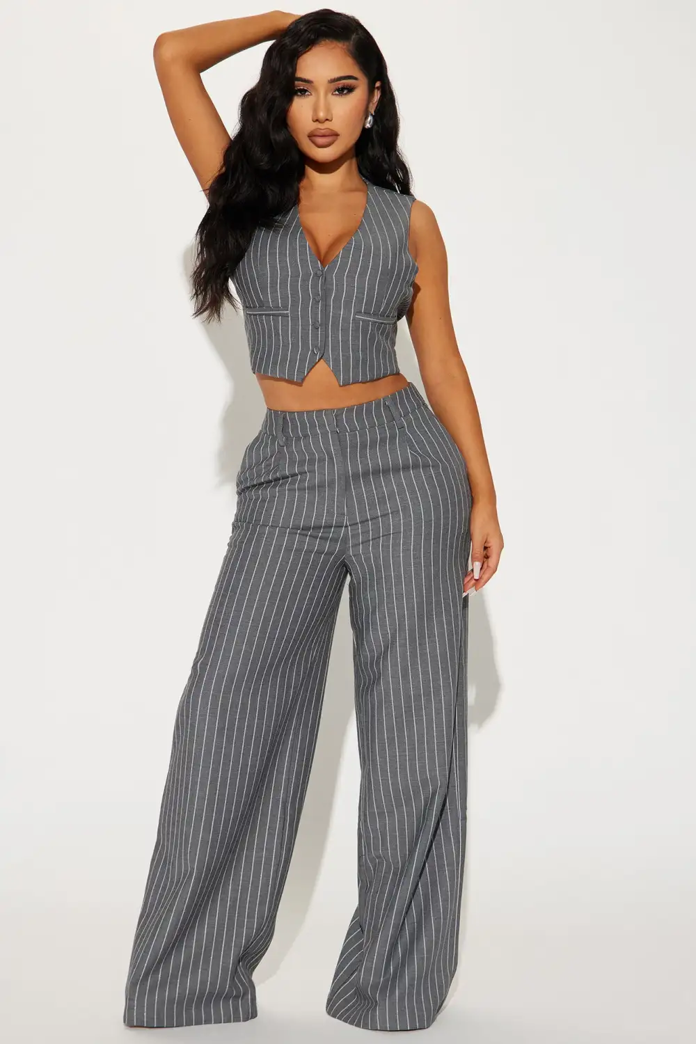She's In Control Vest Pant Set  - Grey