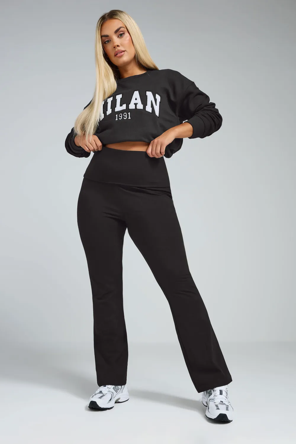 LIMITED COLLECTION Curve Black Fold Over Kick Flare Leggings