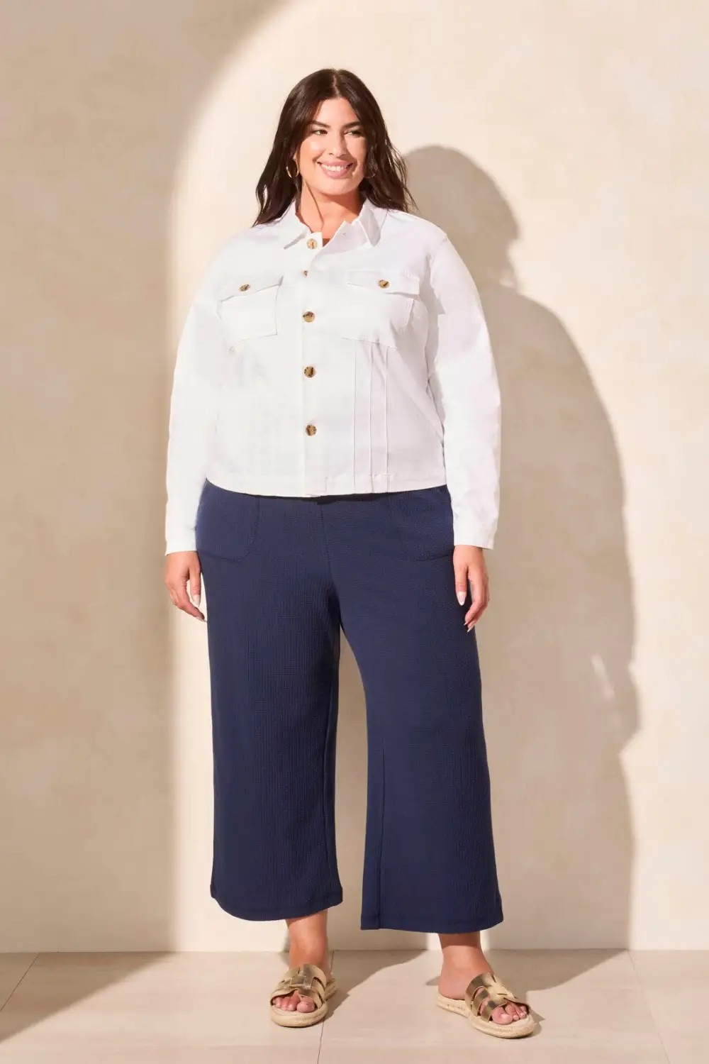 Comfort Stretch Button-Front Denim Jacket-White