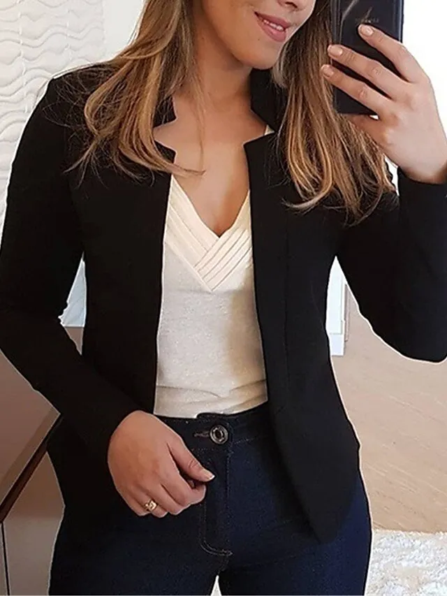 Women's Blazer Formal Slim Fit Plain Windproof Streetwear Regular Fit Outerwear Long Sleeve Fall Light Pink S