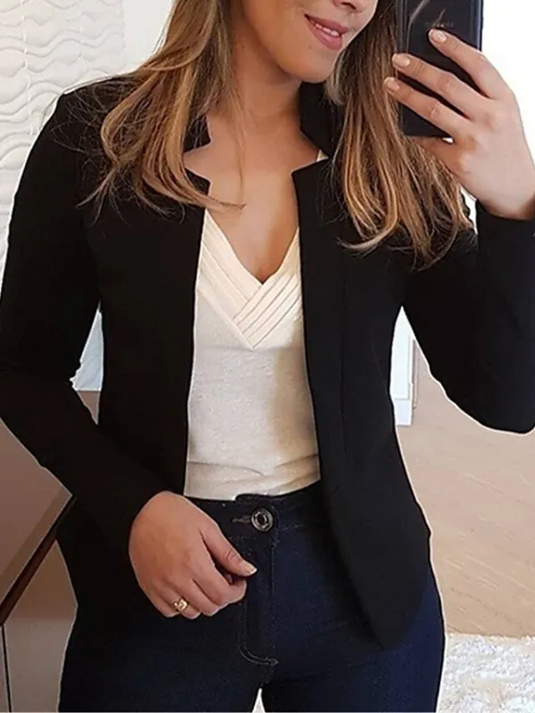 Women's Blazer Formal Slim Fit Plain Windproof Streetwear Regular Fit Outerwear Long Sleeve Fall Light Pink S