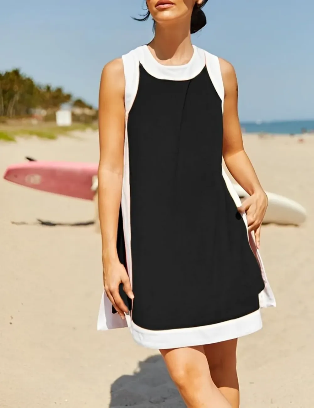 Women'S Color Block Sleeveless Side Slit Tops And Matching Shorts Two Piece Set