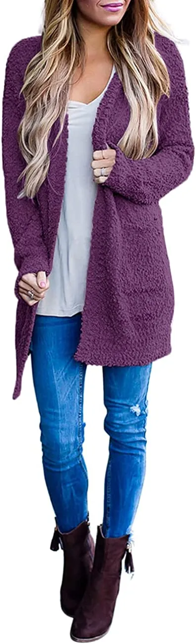 Women's Long Sleeve Soft Chunky Knit Sweater Open Front Cardigans Outwear Coat