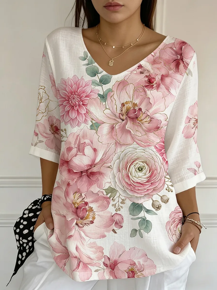 Women's Nashville Floral Lover Pink Peony Printed Top