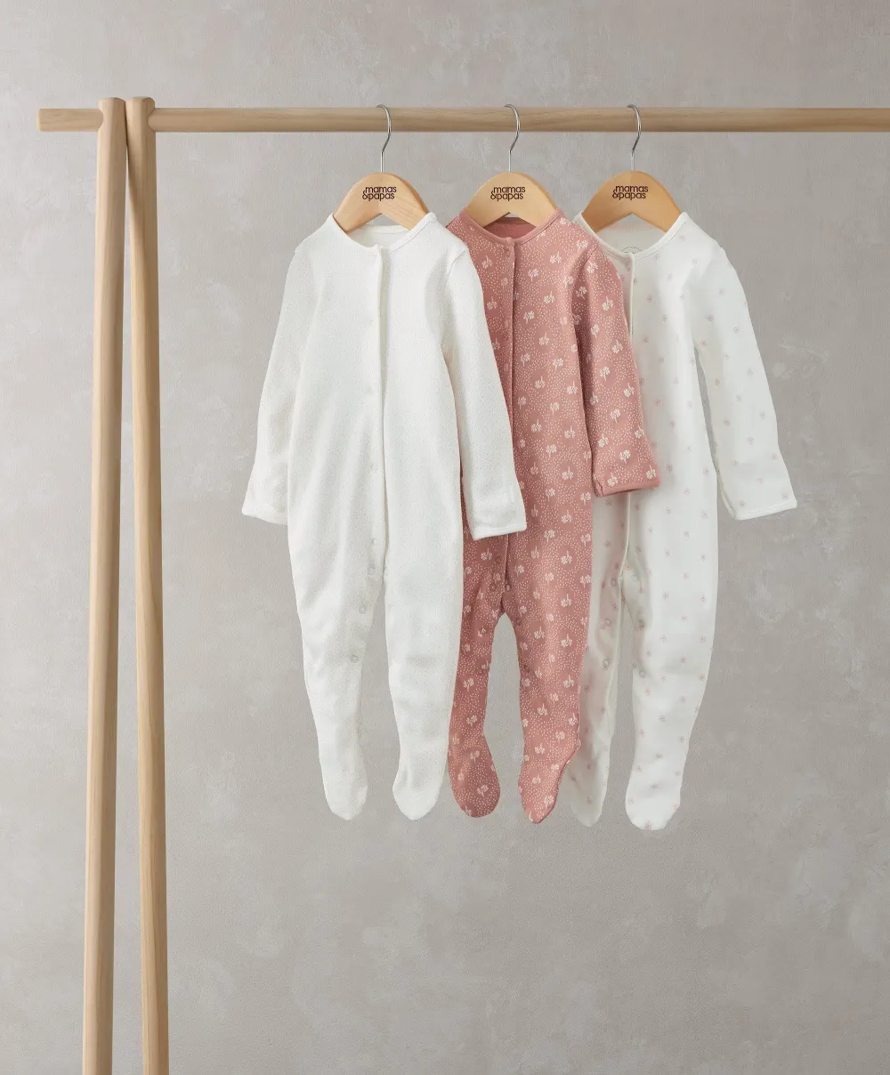Floral Print Sleepsuits (Set of 3)