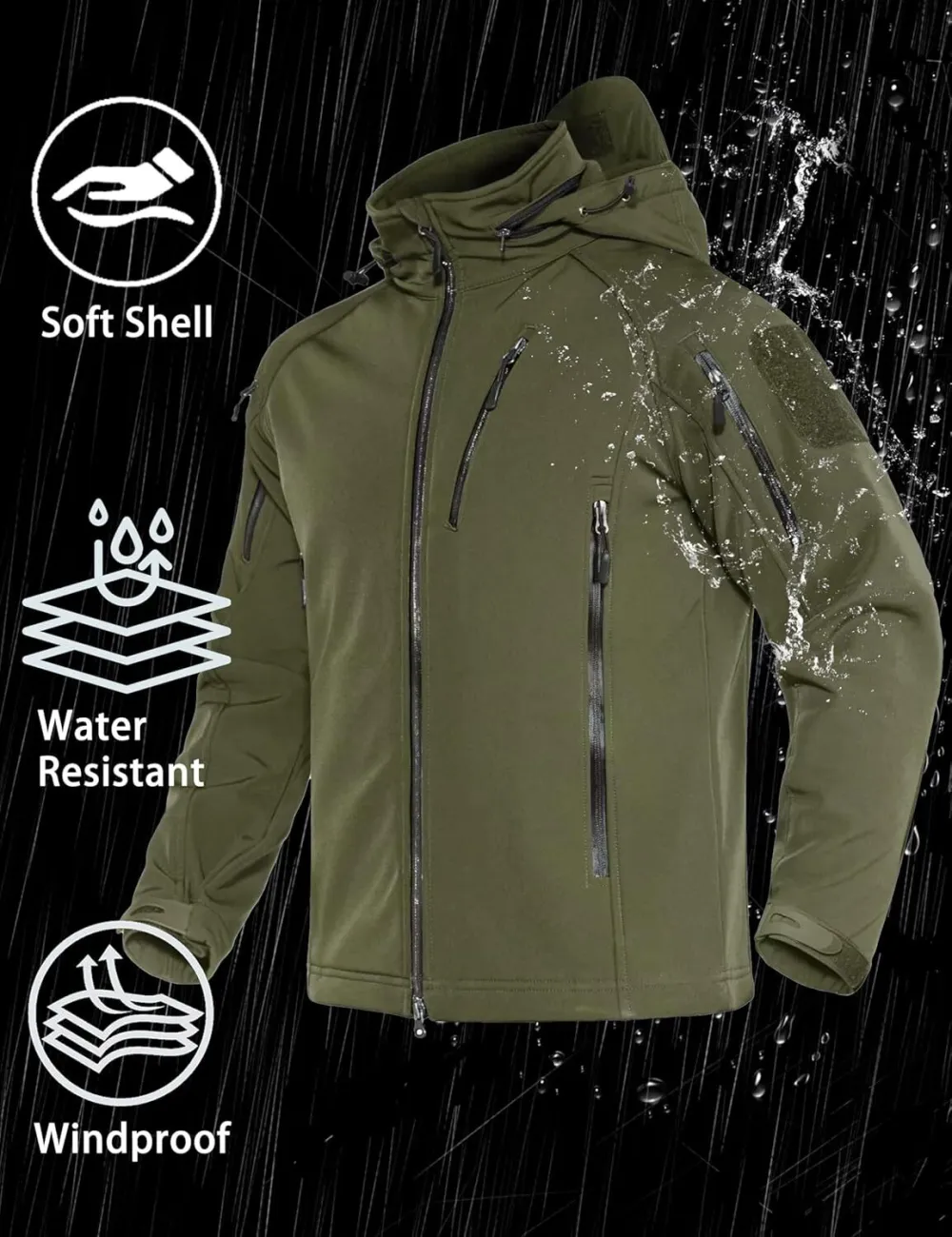 Men's Tactical Jacket 8 Pockets Water Resistant Jacket Softshell Fleece Lined Jacket Winter Coats Ski Jacket