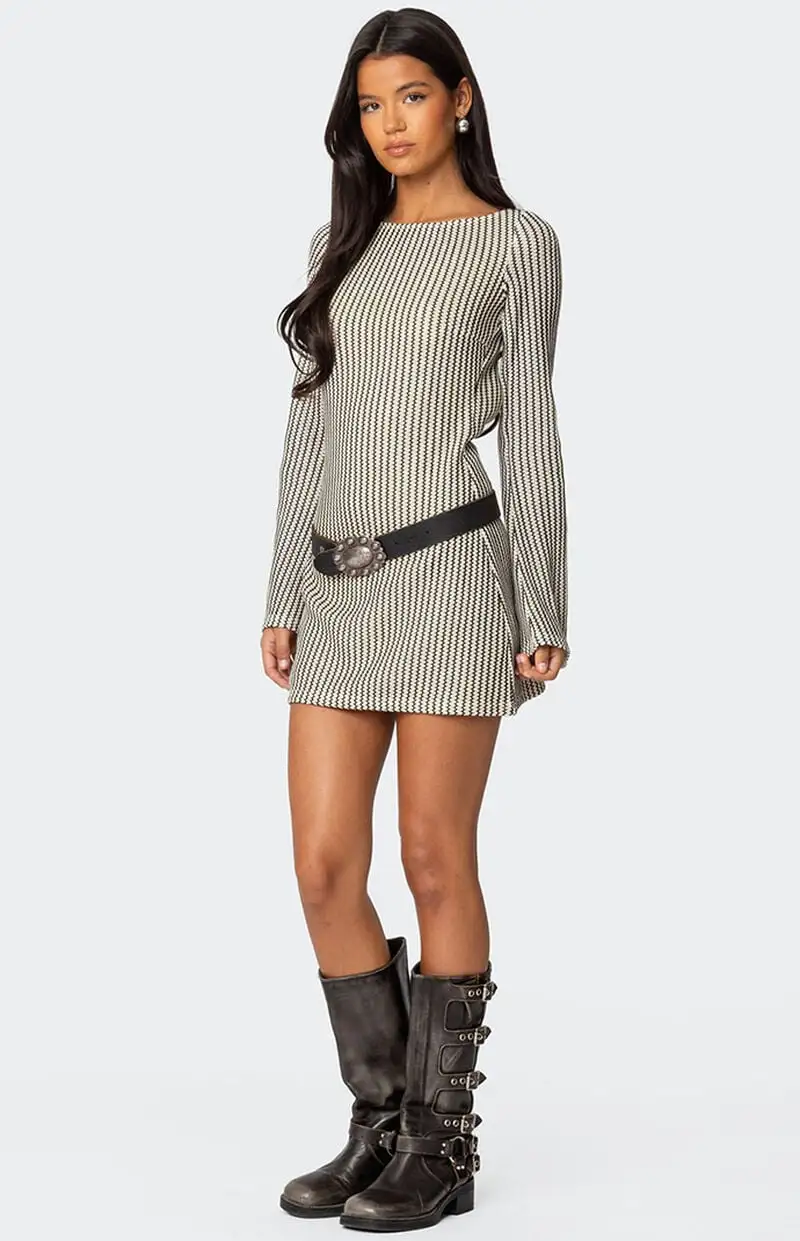 Edikted Boat Neck Crochet Mini Dress
