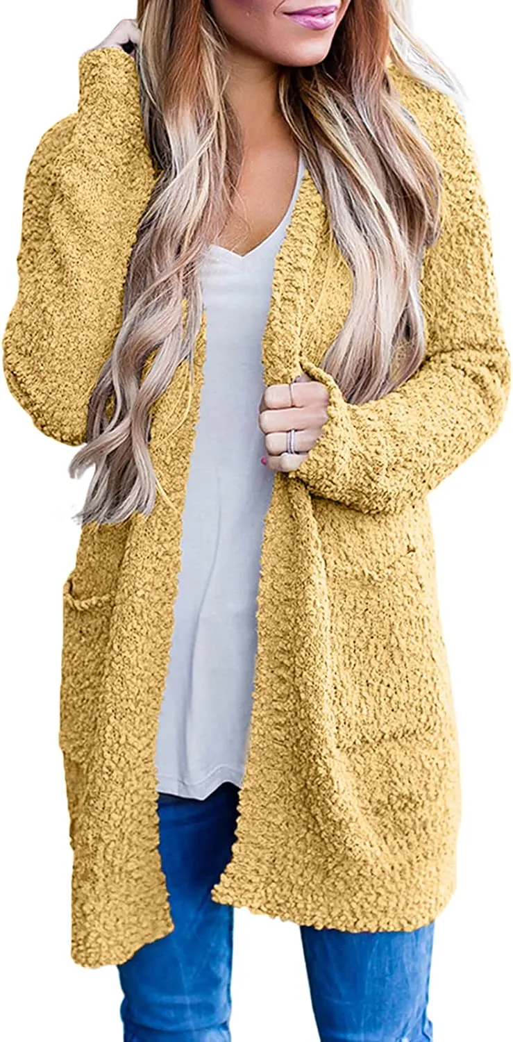 Women's Long Sleeve Soft Chunky Knit Sweater Open Front Cardigans Outwear Coat