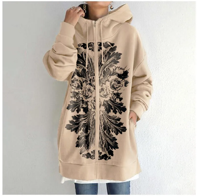 Women's Tie-Dye Floral Tattoo Zipper Cardigan Hoodie