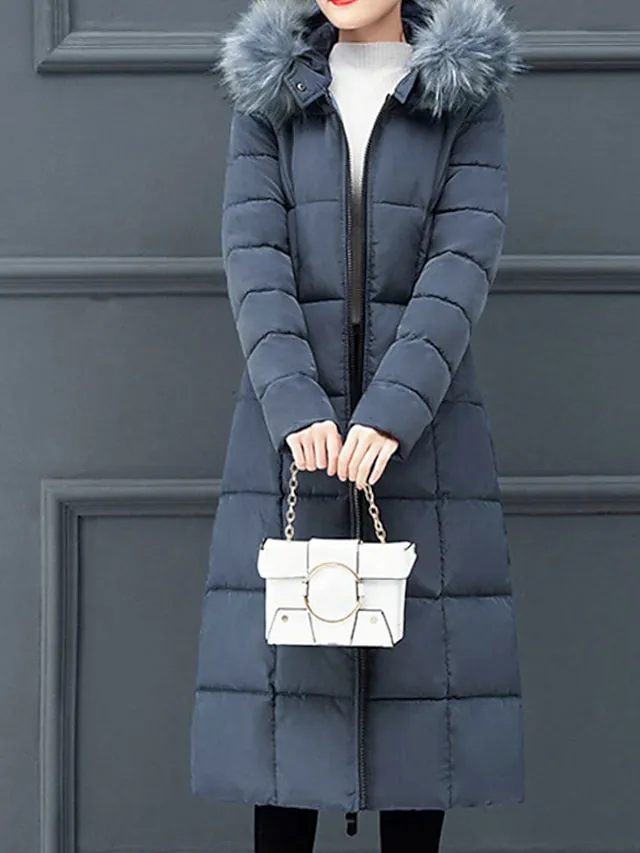 Women's Puffer Jacket Winter Jacket Winter Coat Hoodie Jacket Street Daily Valentine's Day Fall Winter Long Coat Regular Fit Warm Casual Jacket Long Sleeve Plain Full Zip Black Red Blue