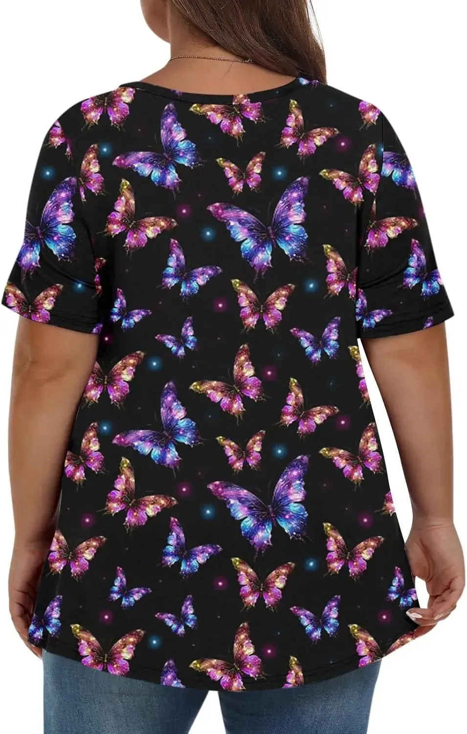 Plus Size Tops for Women Dressy Short Sleeve V Neck Shirts for Women Summer Tops for Women 2024 Floral Print Top