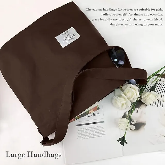 Canvas Tote Bag For Women Retro Large Size Canvas Shoulder Bag Hobo Crossbody Handbag Casual Tote For Shopping And Travel