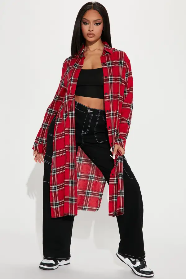 Self Love Maxi Plaid Top - Red/Combo