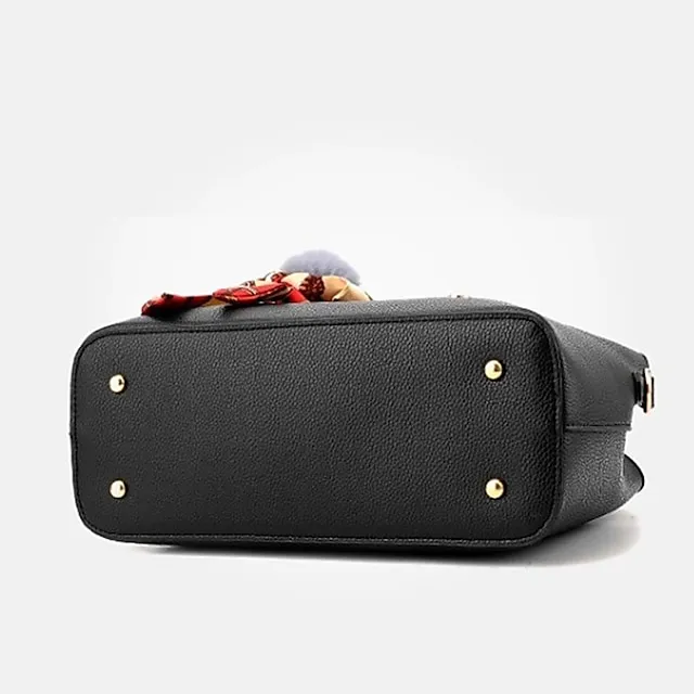 Women's Handbag Crossbody Bag Satchel Top Handle Bag PU Leather Daily Zipper Pom-pom Solid Color Wine Black Pink