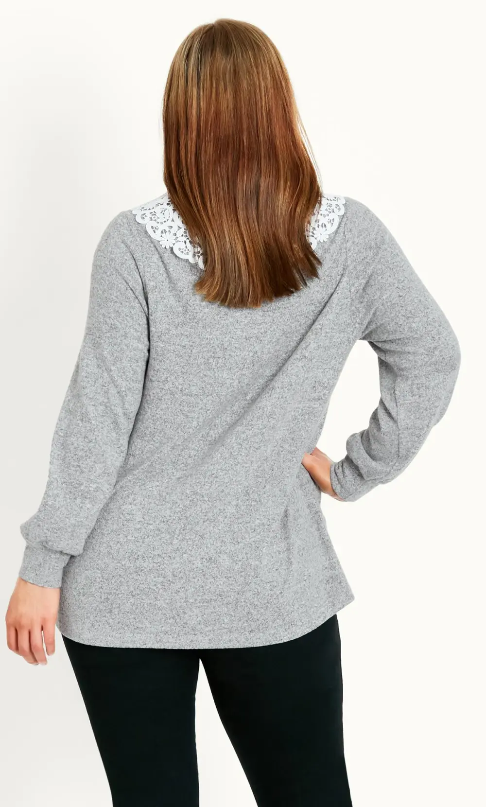 Evans Light Grey Lace Collar Soft Touch Jumper