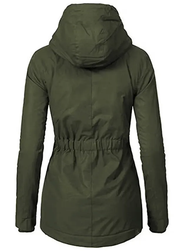 Women's Parka Street Fall Winter Puffer Jacket Coat Windproof Warm 3 in 1 Loose Casual Sports Jacket Long Sleeve Solid Color Zipper Purple Blushing Pink Waterpoof Daily Wear Down Parkas Lined