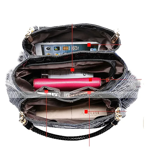 Women's Satchel Top Handle Bag PU Leather Formal Office & Career Crocodile Black Dark Red Dark Blue