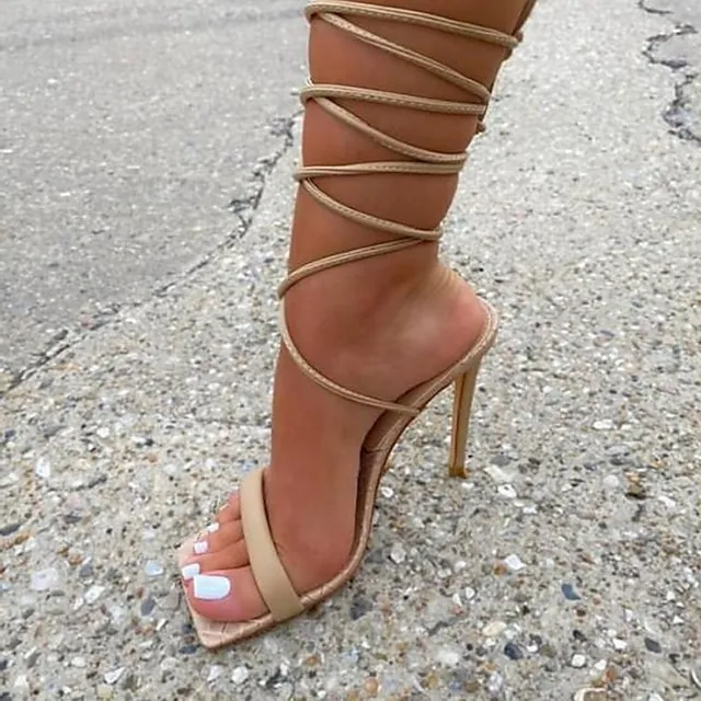 Women's Heels Sandals Lace Up Sandals Strappy Sandals Stilettos Party Daily Summer High Heel Stiletto Heel Square Toe Open Toe Sexy Casual Minimalism Faux Leather Lace-up Solid Color Solid Colored
