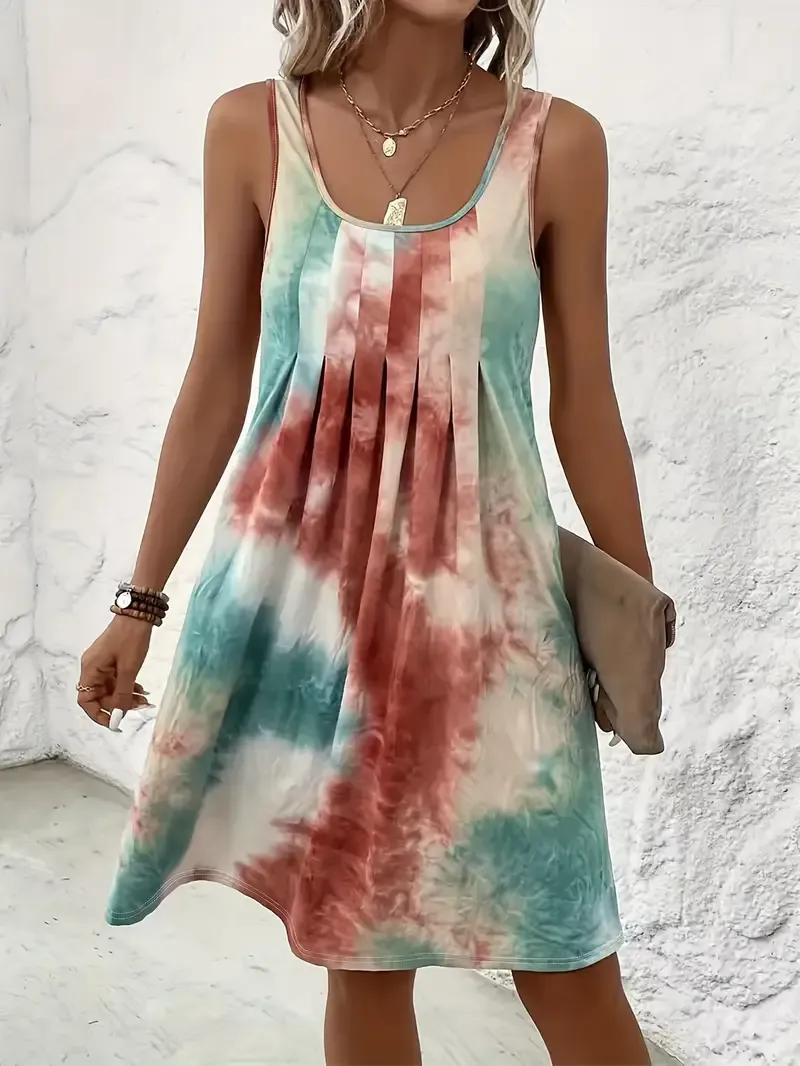 Women's Plus Size Tie-Dye Sleeveless Dress
