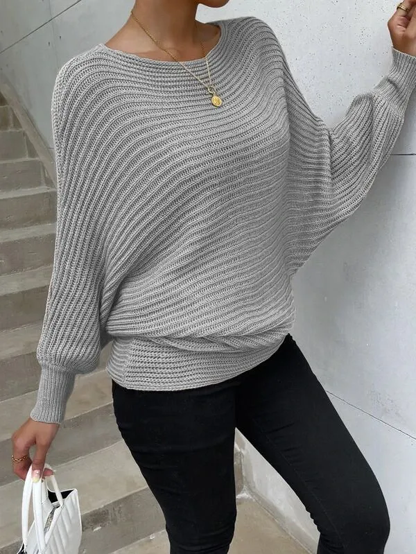 Solid Batwing Sleeve Sweater