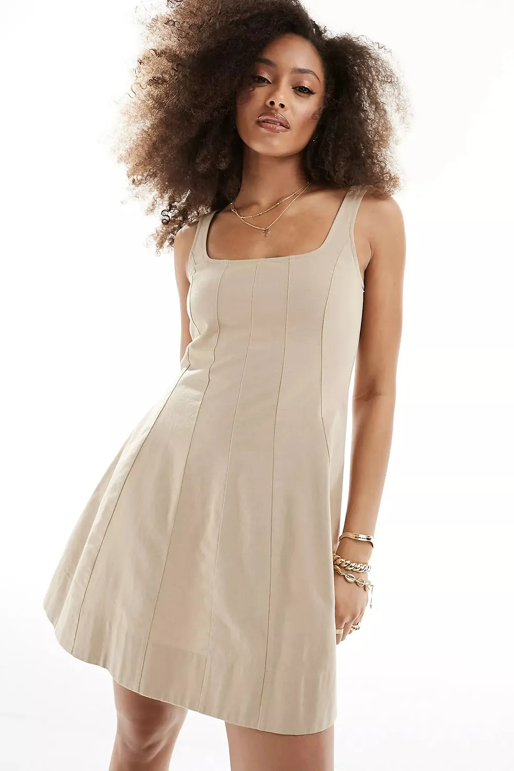 seamed mini tennis sundress in stone