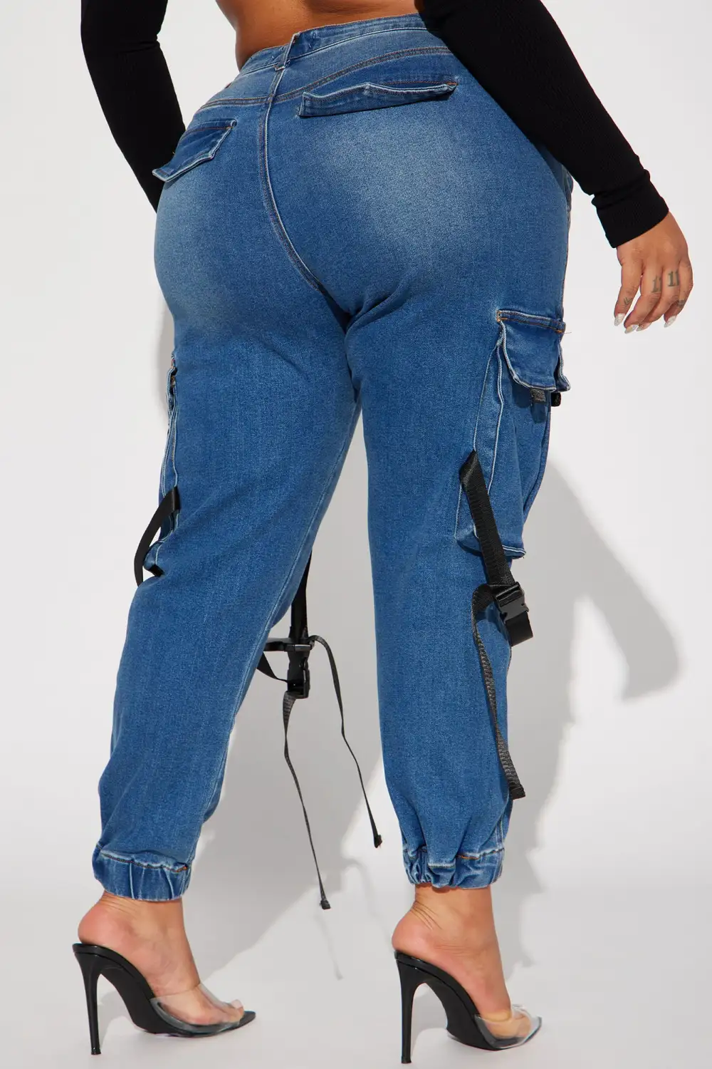 Give It A Break Cargo Denim Joggers - Dark Wash