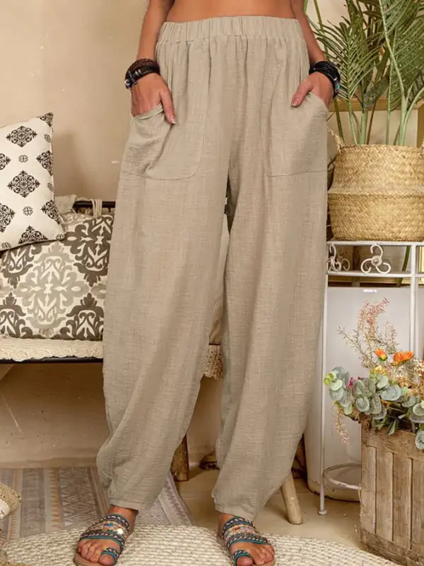 Women's Casual Pocket Loose Trousers
