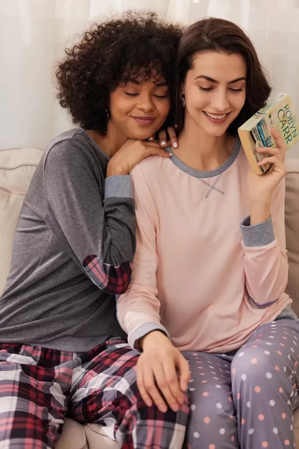 Women's Pajamas Sets Long Sleeve with Plaid Pants Soft Sleepwear O Neck 2 Piece Pjs Joggers Loung Set with Pockets