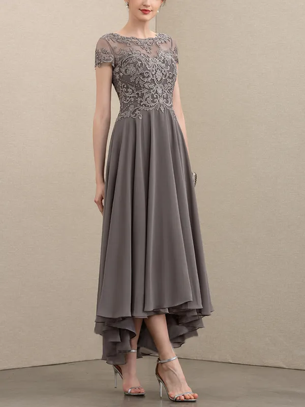 Round Neck Lace Short Sleeve Midi Dress