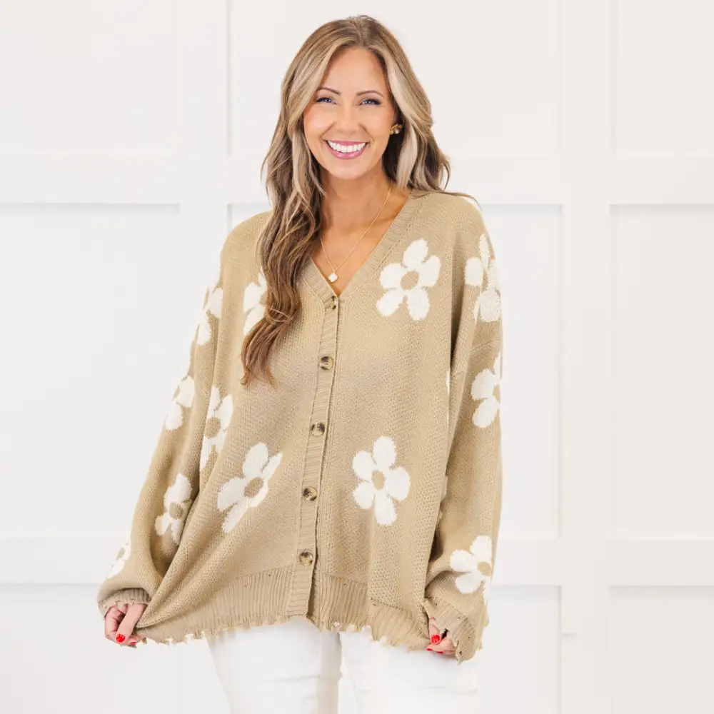 Leave Flowers Cardigan, Taupe