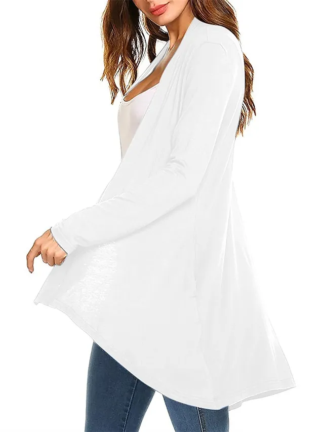 Women's Cardigan Sweater Open Front Ribbed Knit Knit Pocket Summer Fall Outdoor Daily Weekend Stylish Casual Soft Long Sleeve Solid Color Black White Wine S M L