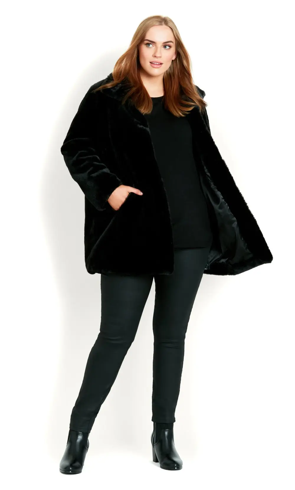 Evans Black Faux Fur Coat