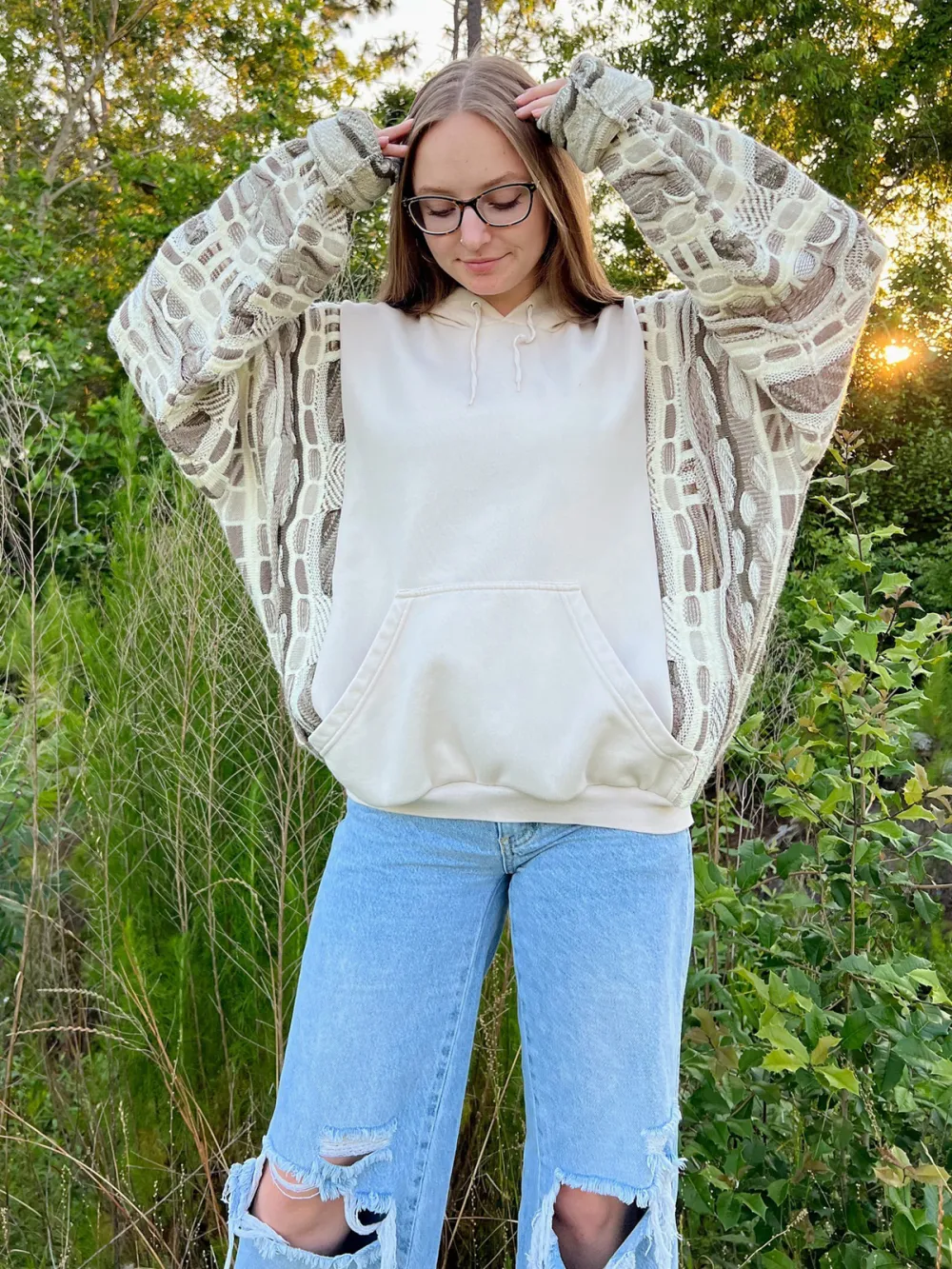 Beige Streetwear Leisure Hoodie Sweatshirts