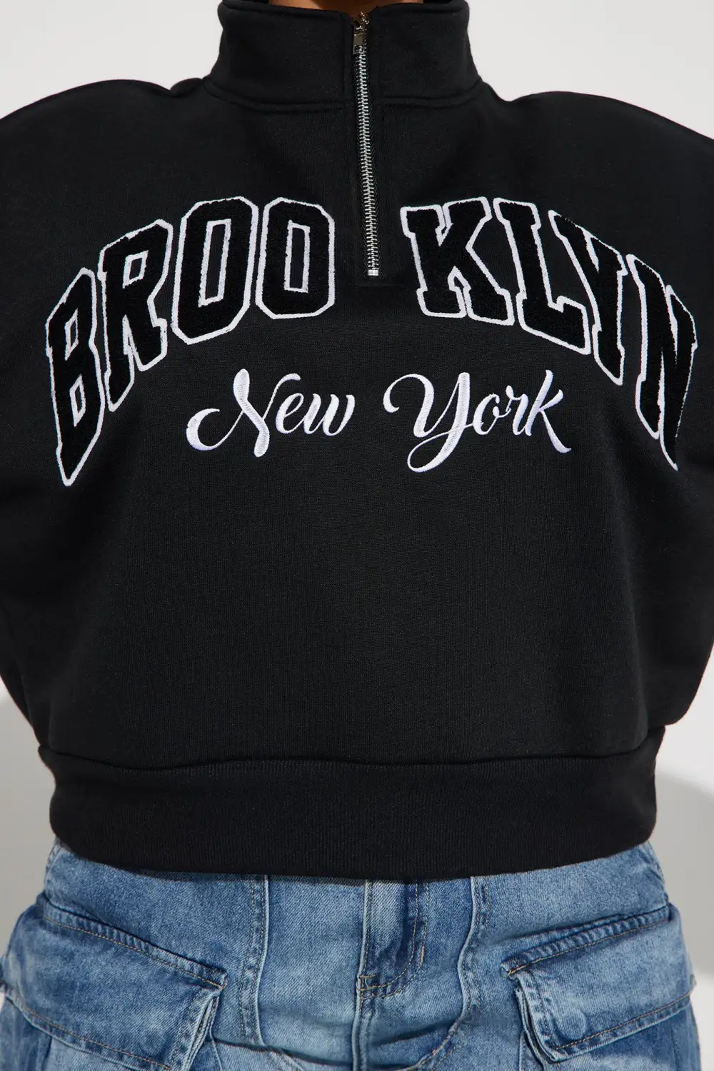 Out in Brooklyn Half Zip Sweatshirt - Black