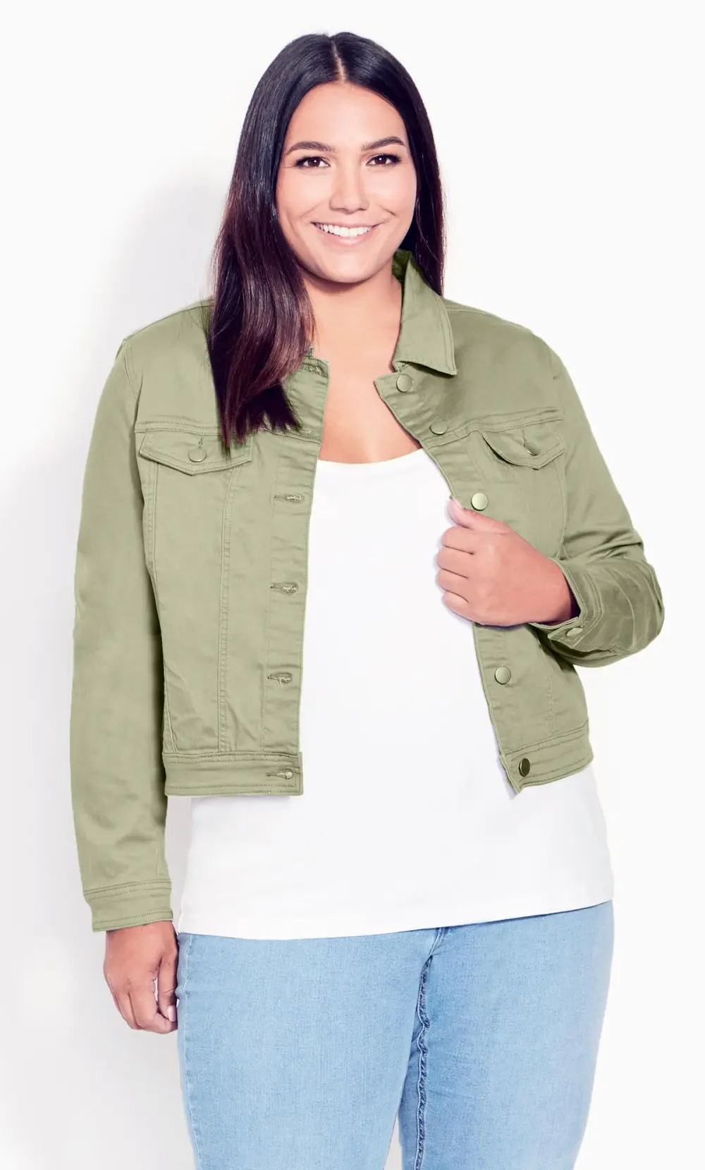 Evans Khaki Green Cropped Denim Jacket