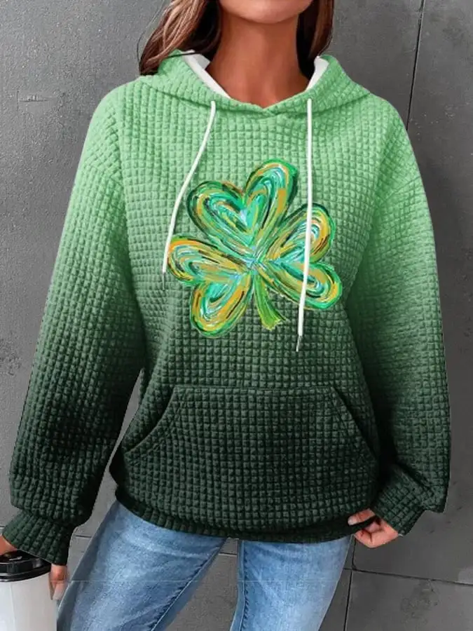 Women'S Clover Print Hoodie Long Sleeve Sweatshirt