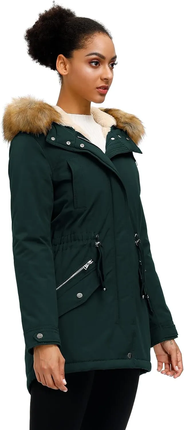 Women's Winter Coats Fleece Lined Parka Jacket Hooded Long Winter Warm Parka Coat with Pockets